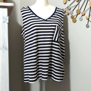 Cotton Blue Top Sleeveless Striped Navy/White XL
